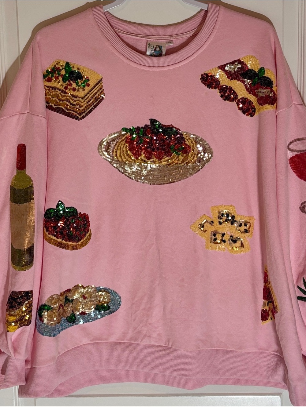 Queen of Sparkles Queen of Carbs XL Pizza Pasta Wine Sweatshirt - Picture 2 of 10